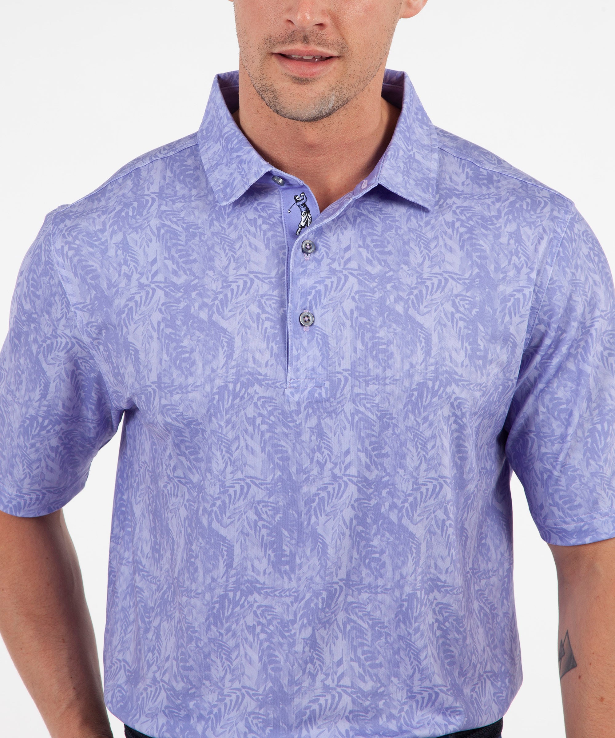 Performance Tonal Leaf Print Short Sleeve Polo Shirt