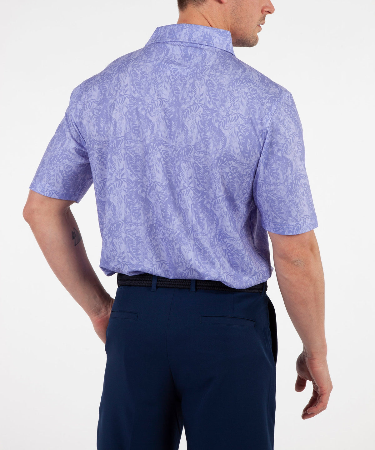 Performance Tonal Leaf Print Short Sleeve Polo Shirt