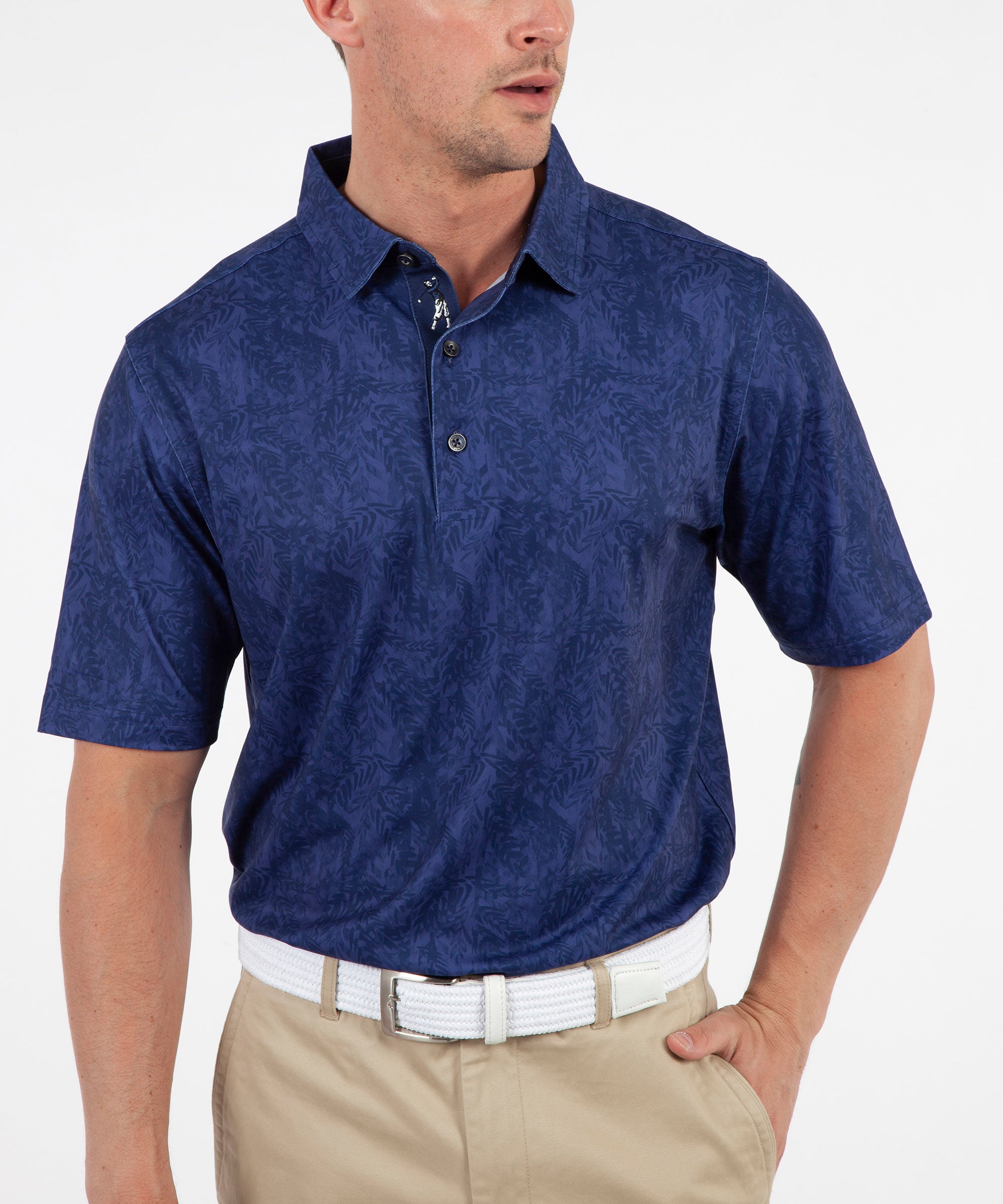 Performance Tonal Leaf Print Short Sleeve Polo Shirt