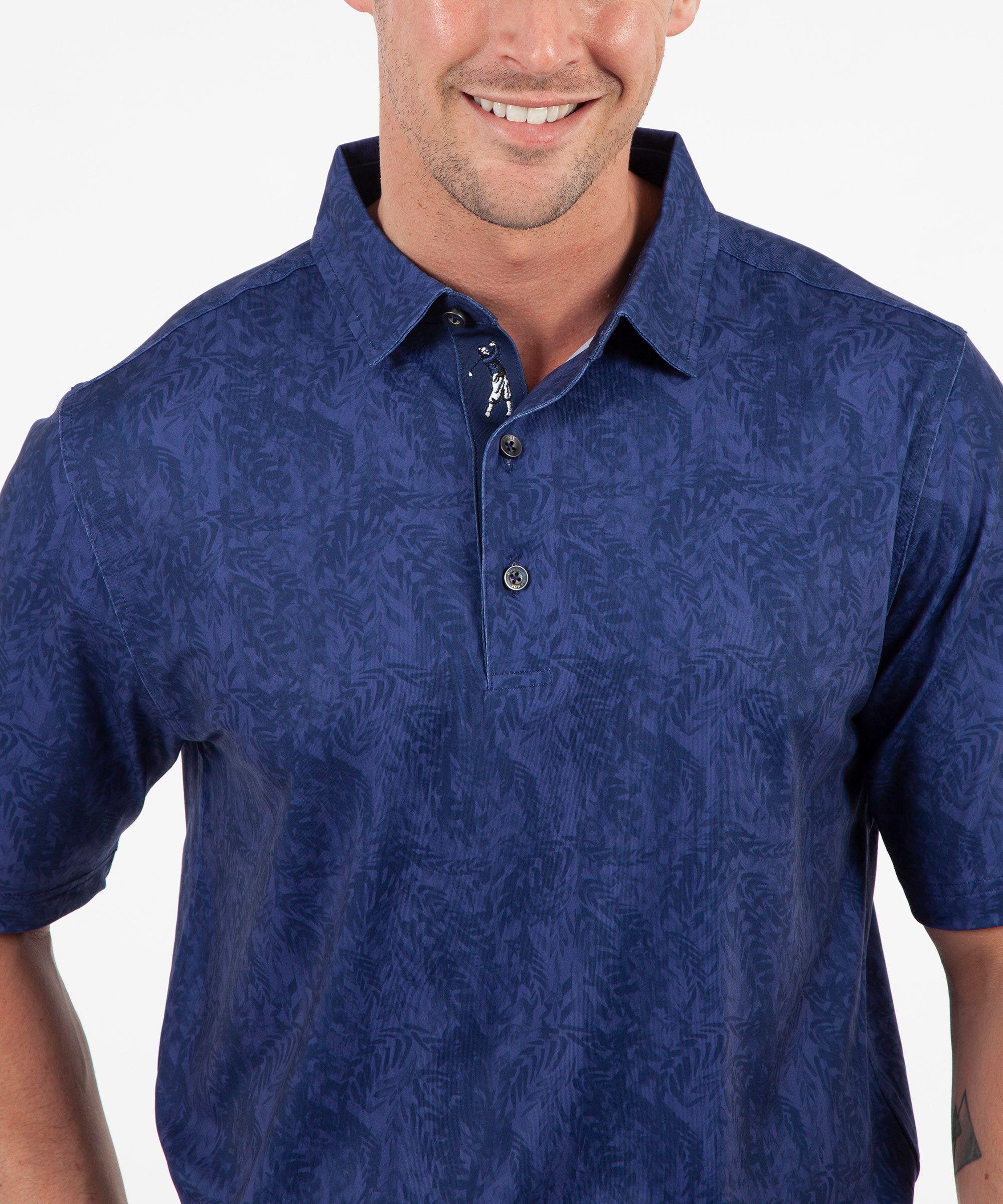 Performance Tonal Leaf Print Short Sleeve Polo Shirt