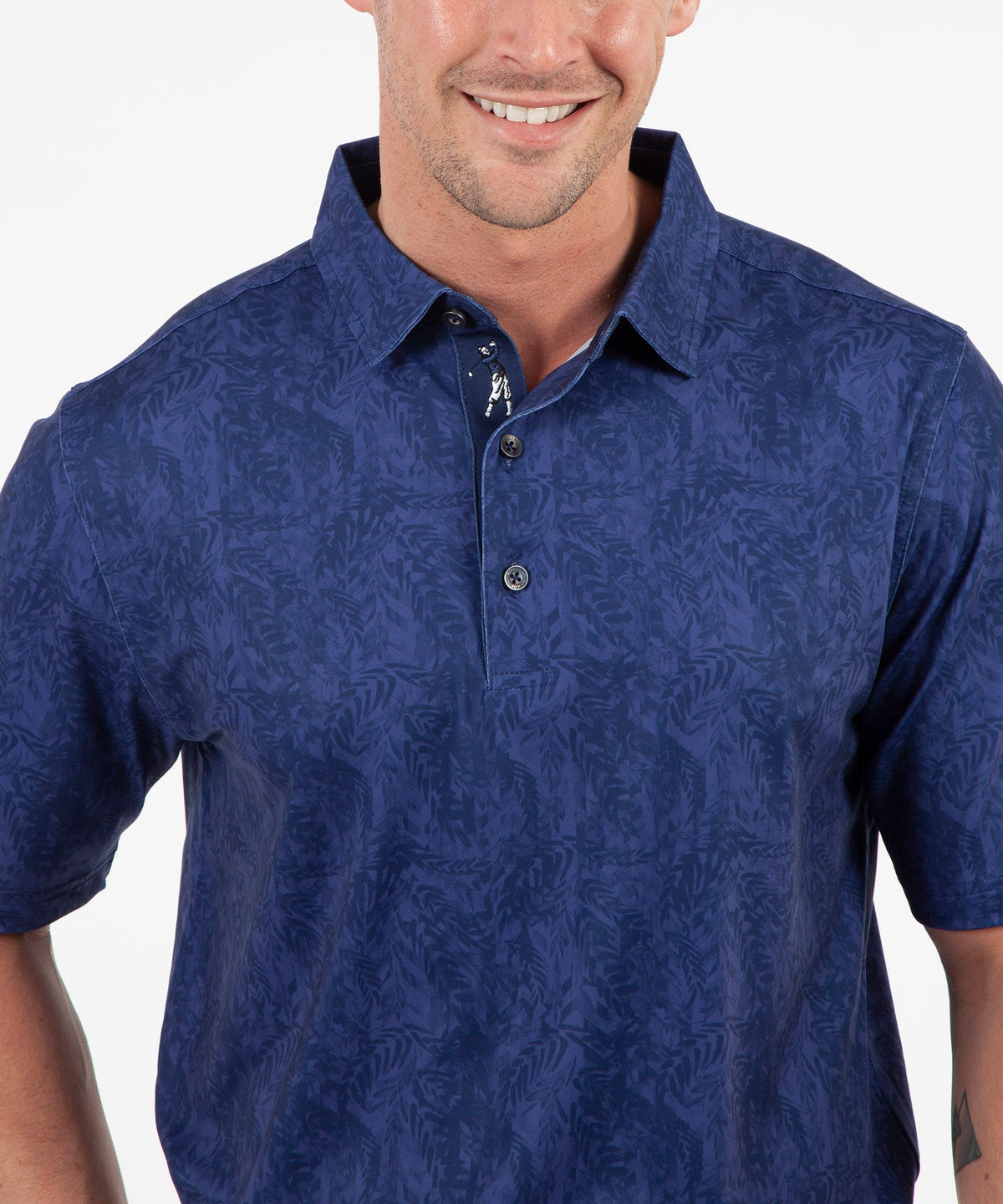 Performance Tonal Leaf Print Short Sleeve Polo Shirt