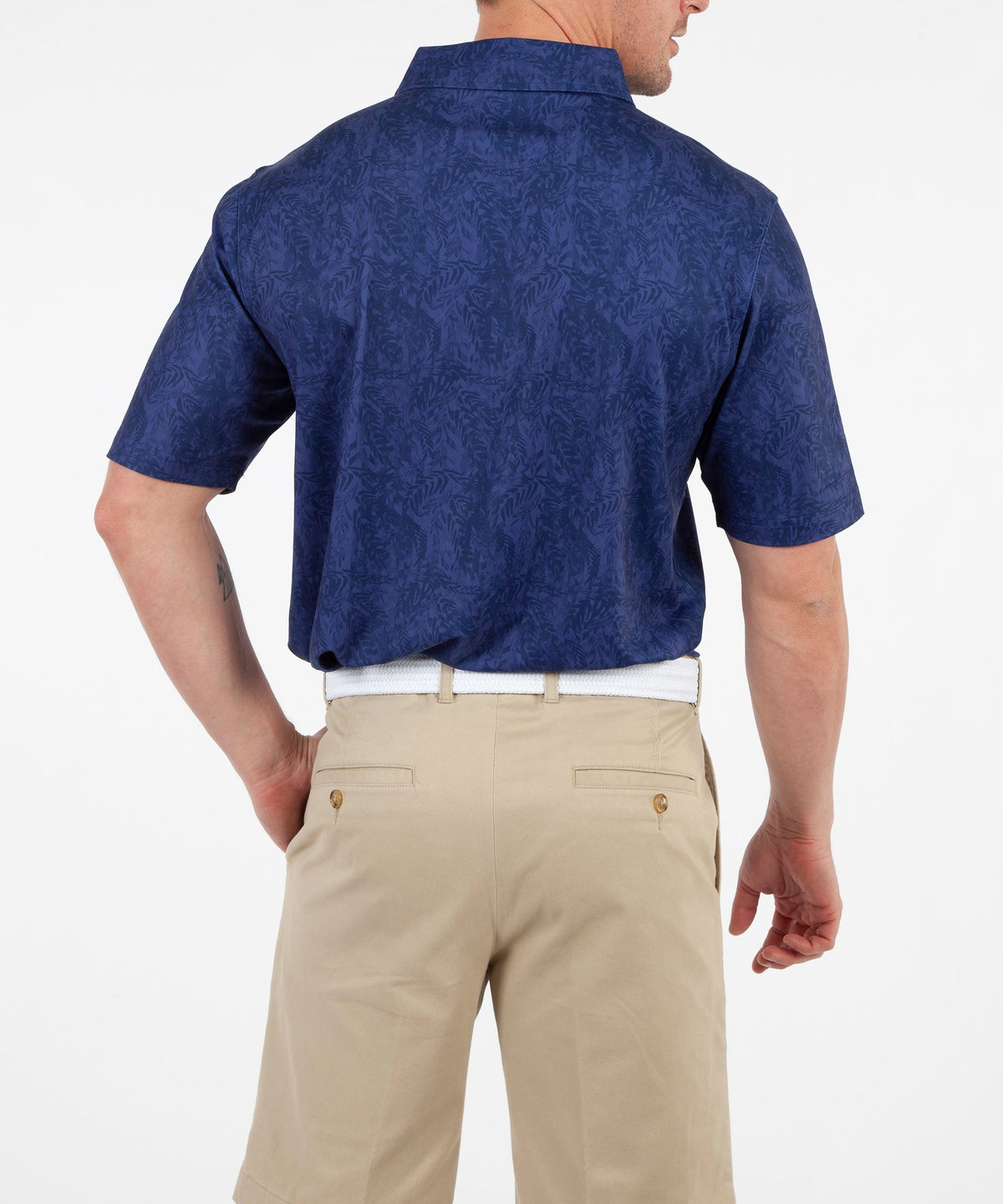 Performance Tonal Leaf Print Short Sleeve Polo Shirt