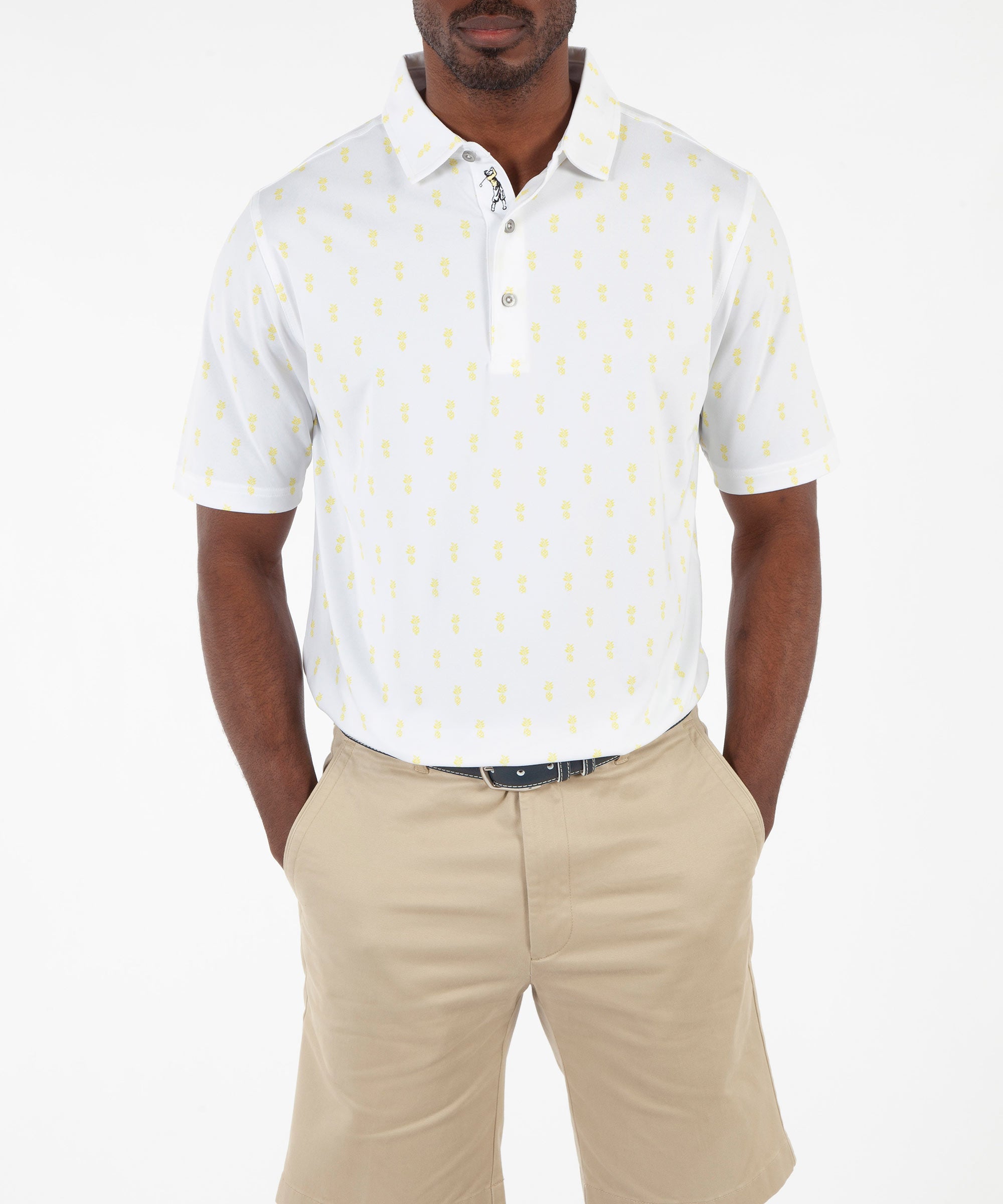 Performance Pineapple Print Short Sleeve Polo Shirt