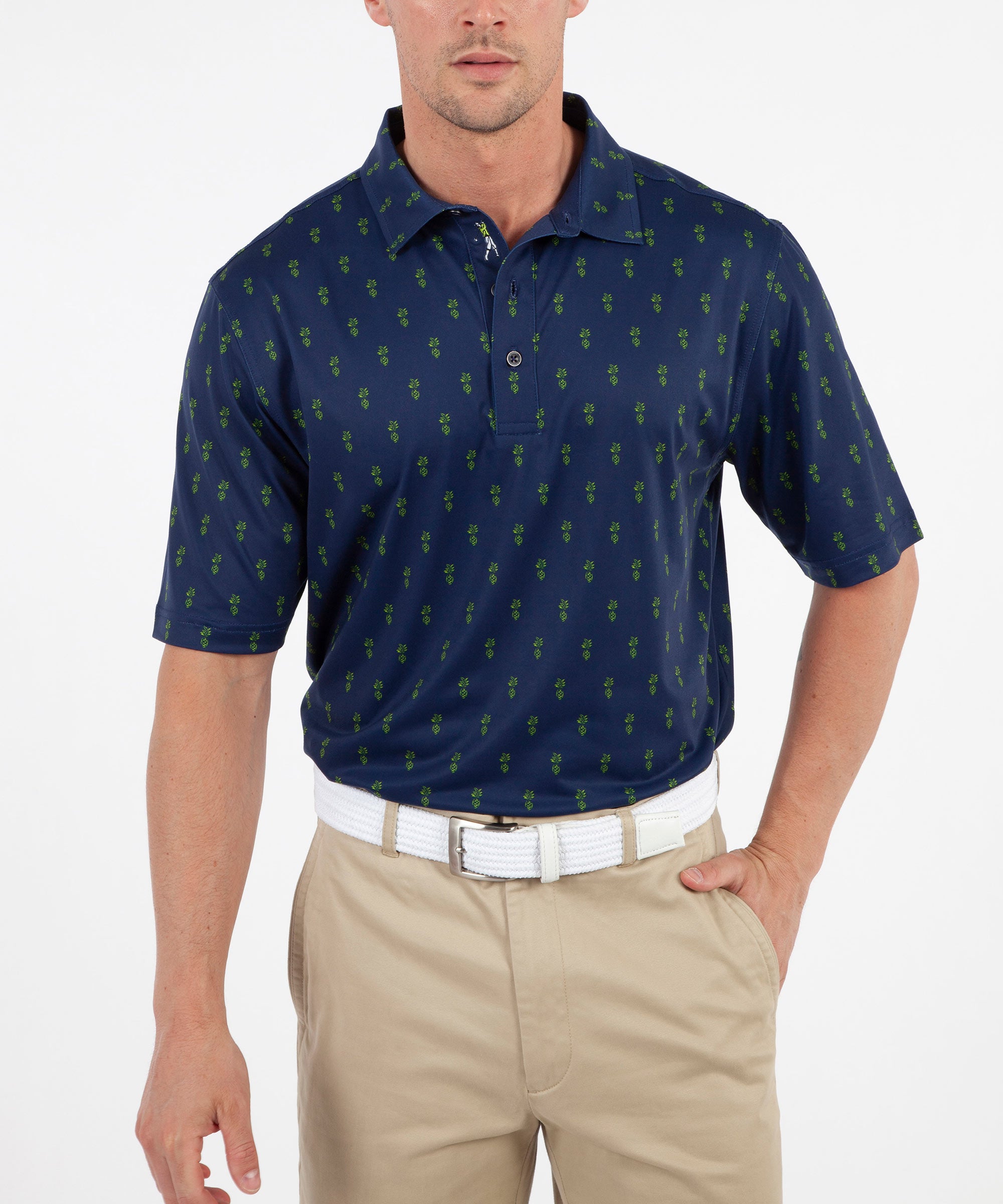 Performance Pineapple Print Short Sleeve Polo Shirt