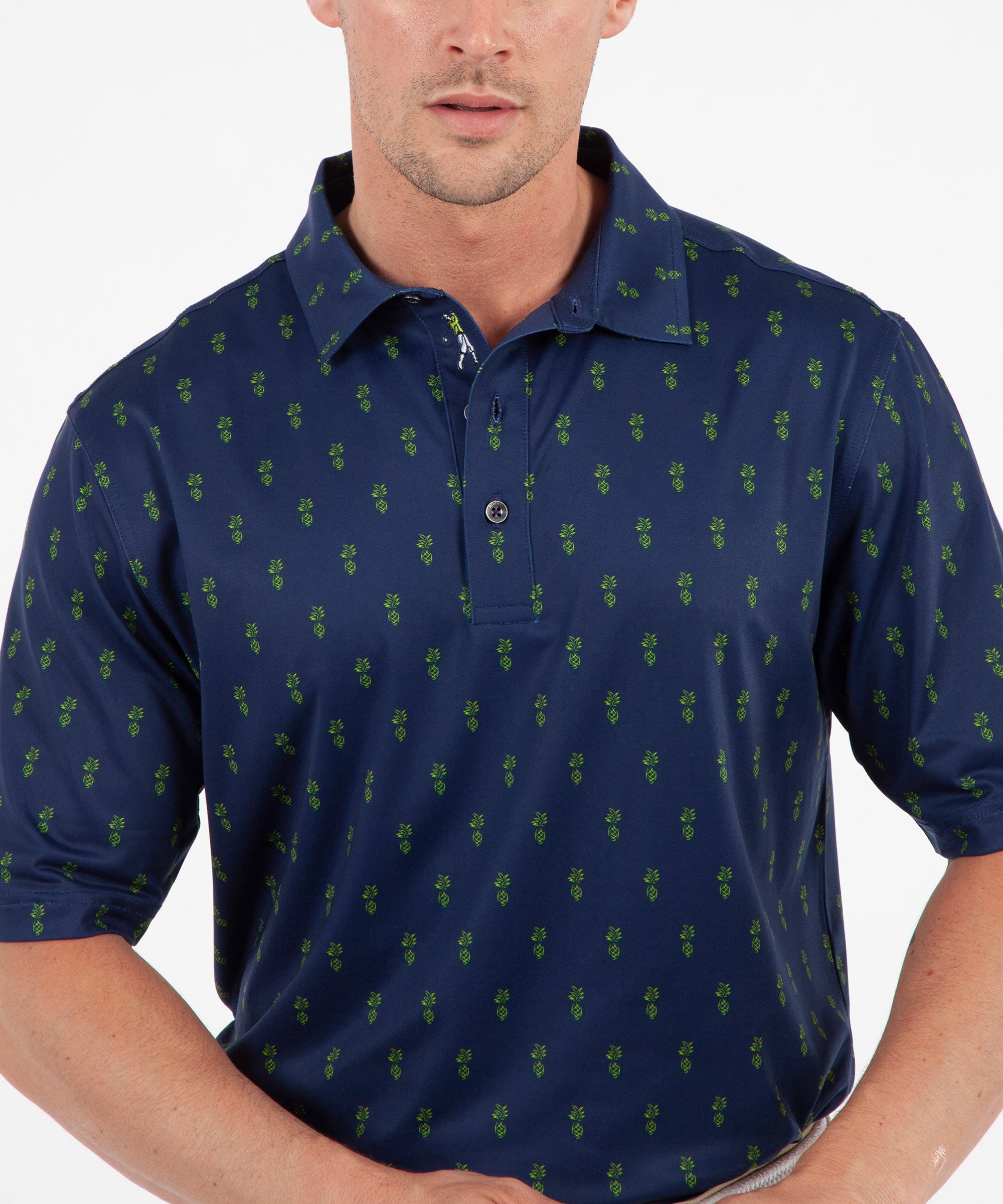 Performance Pineapple Print Short Sleeve Polo Shirt