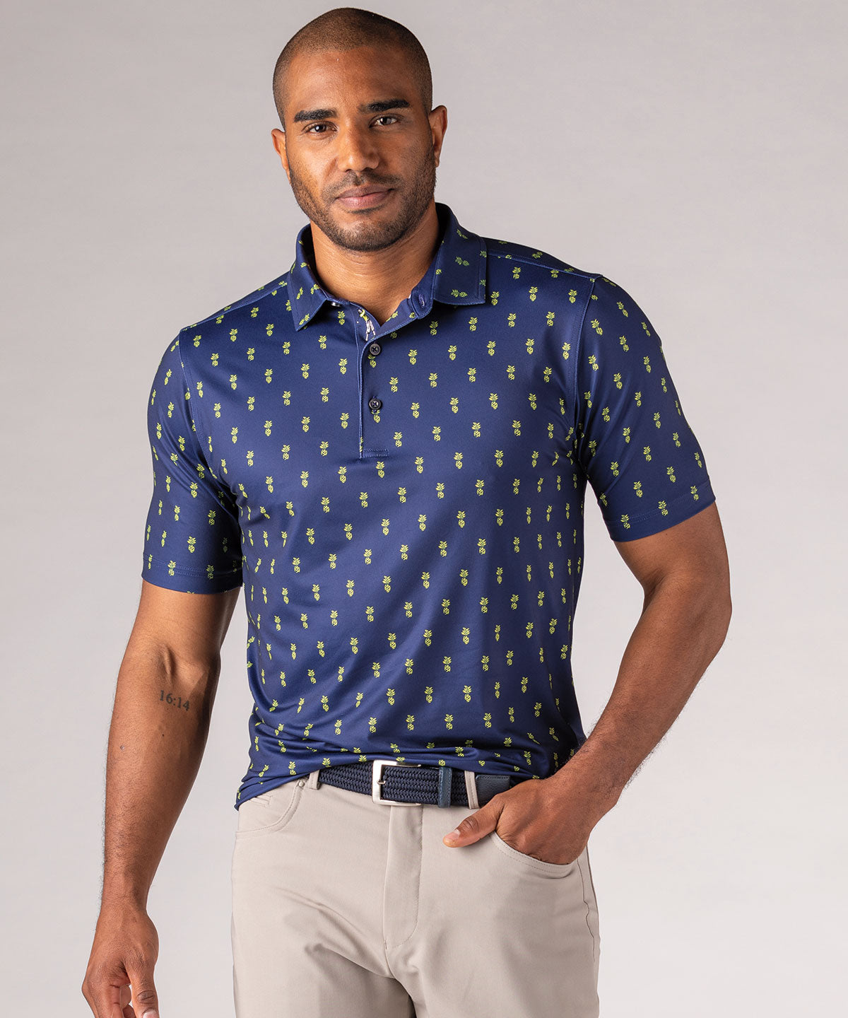 Performance Pineapple Print Short Sleeve Polo Shirt