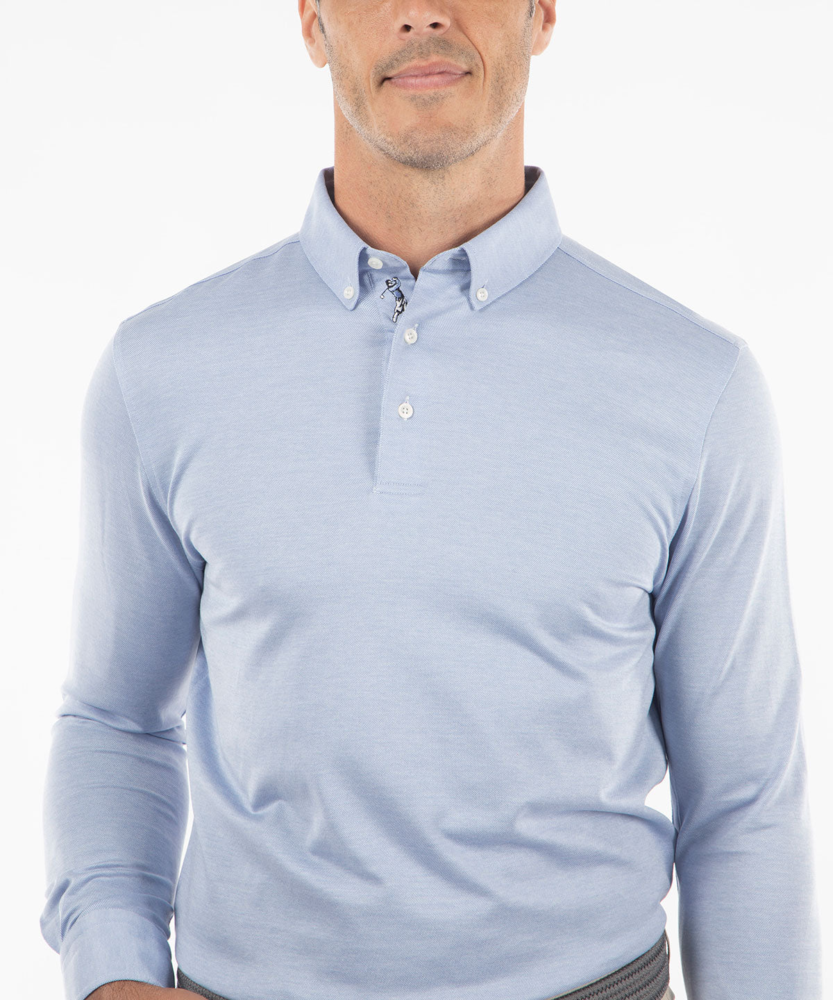 Signature Cotton Knit Long-Sleeve Button-Down Collar Button-Cuff Polo Shirt