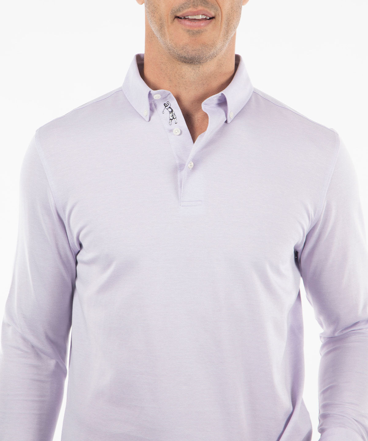 Signature Cotton Knit Long-Sleeve Button-Down Collar Button-Cuff Polo Shirt