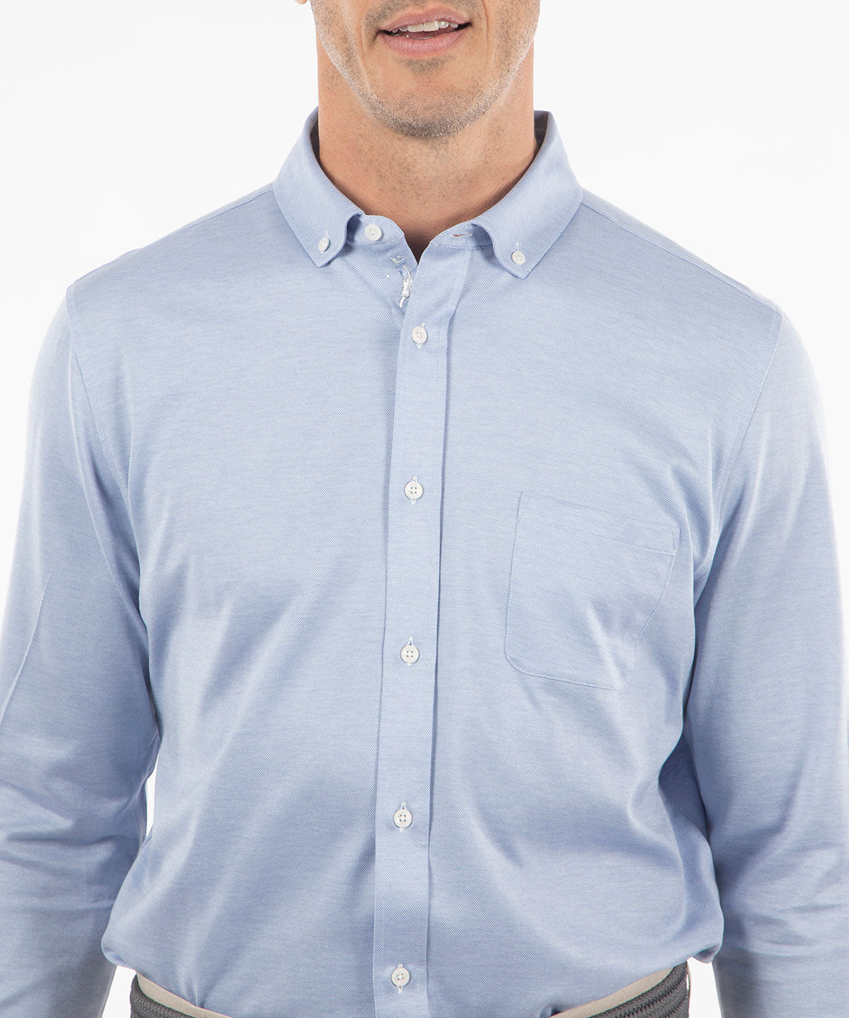 Signature Cotton Knit Long-Sleeve Button-Down Sport Shirt