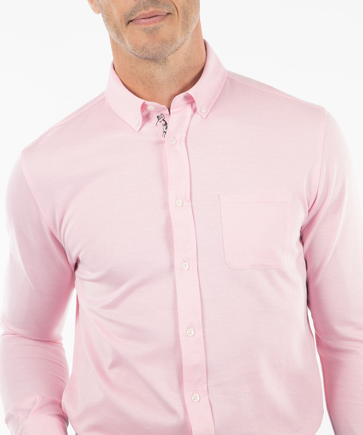 Signature Cotton Knit Long-Sleeve Button-Down Sport Shirt