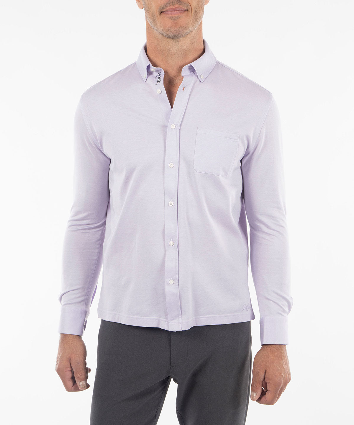 Signature Cotton Knit Long-Sleeve Button-Down Sport Shirt