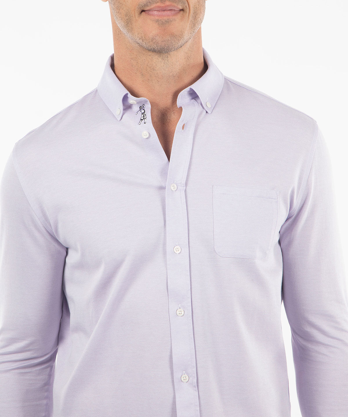 Signature Cotton Knit Long-Sleeve Button-Down Sport Shirt