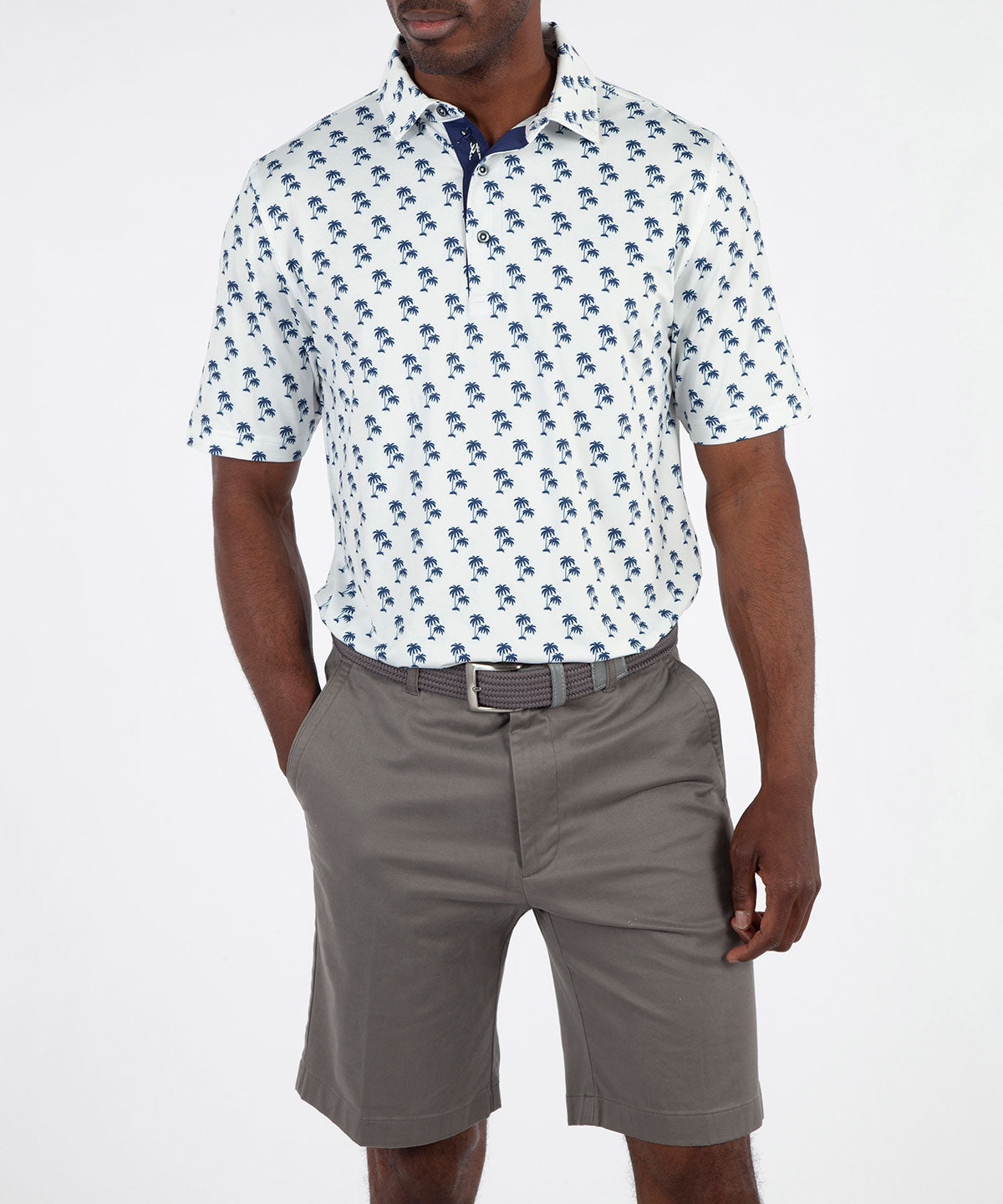 Performance Palm Tree Print Jersey Polo Shirt