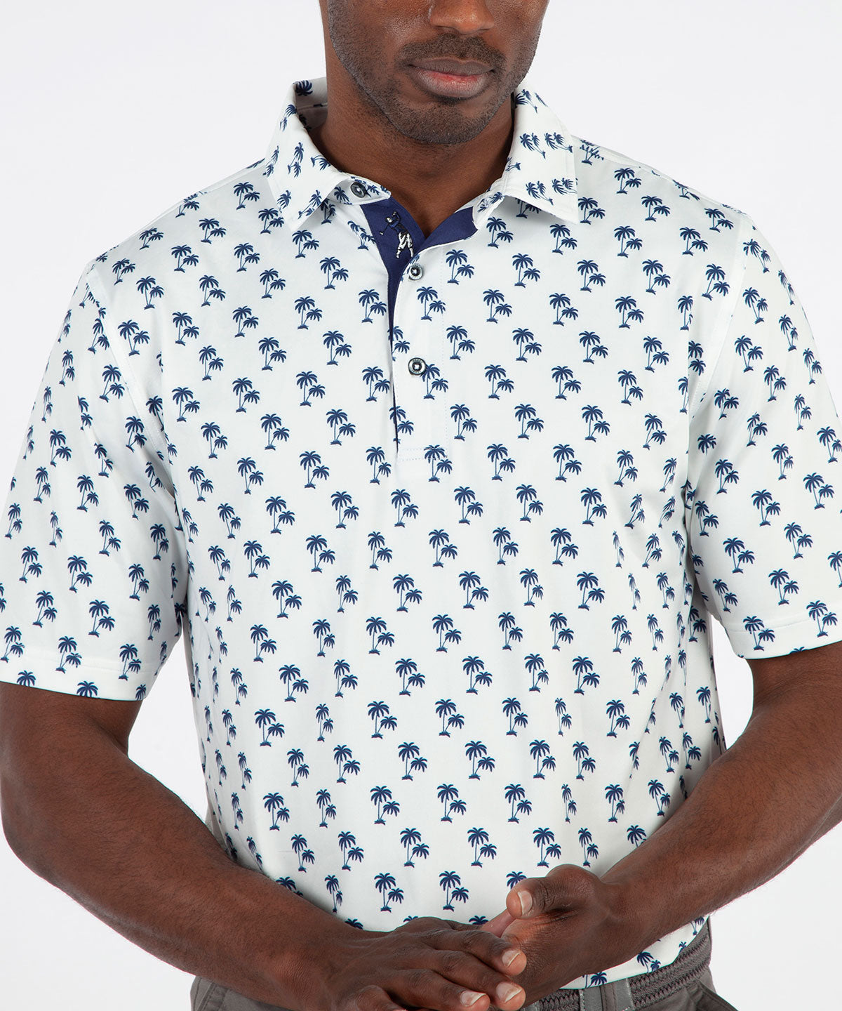 Performance Palm Tree Print Jersey Polo Shirt