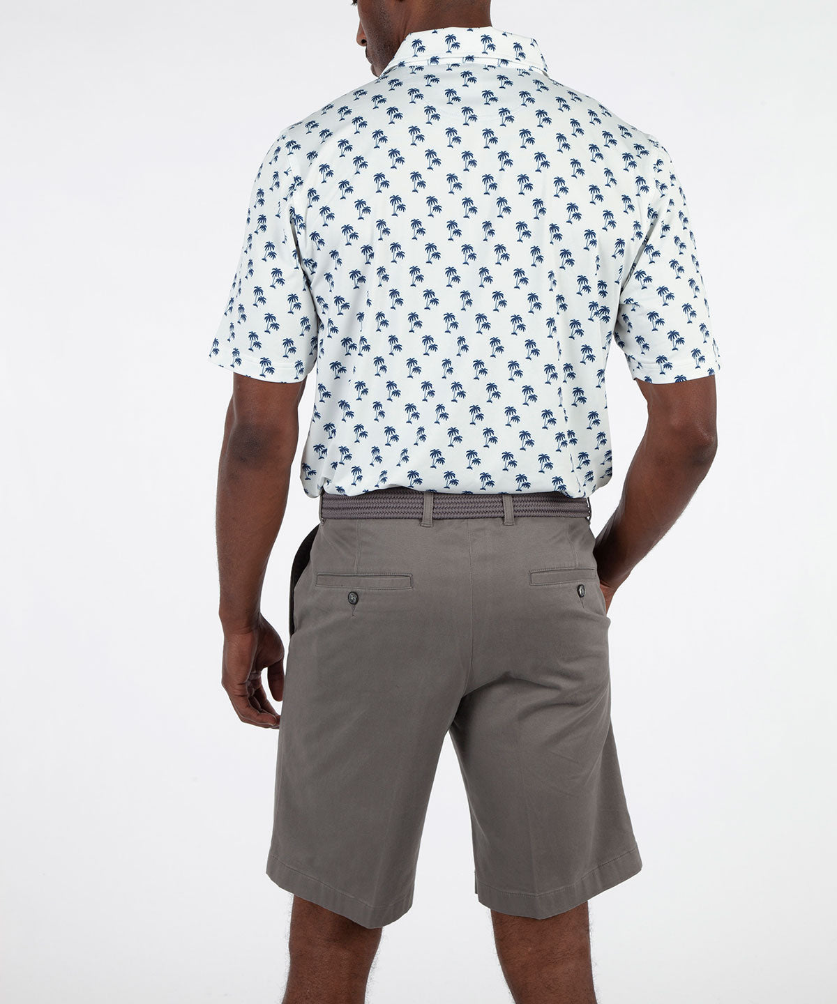 Performance Palm Tree Print Jersey Polo Shirt