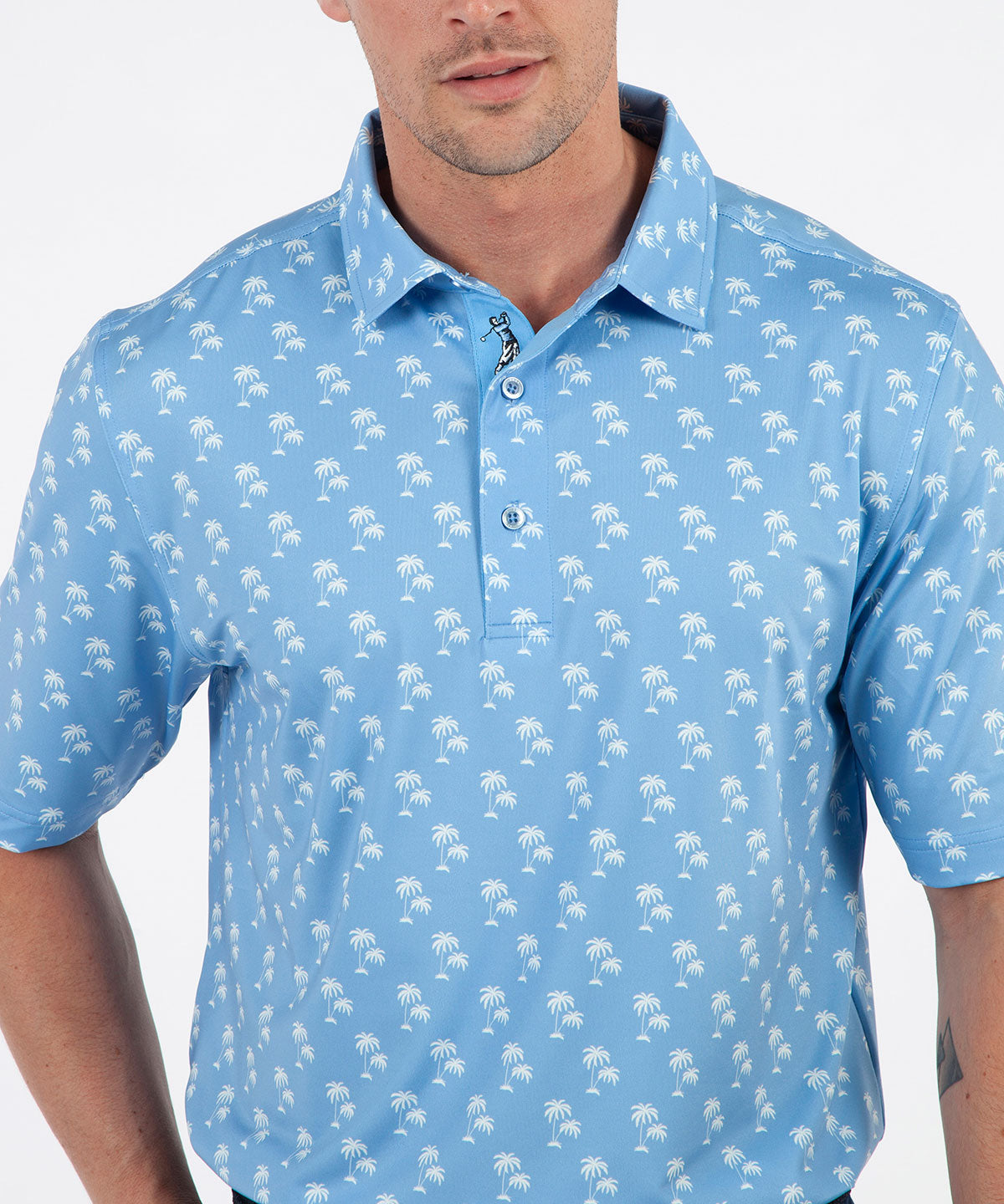 Performance Palm Tree Print Jersey Polo Shirt