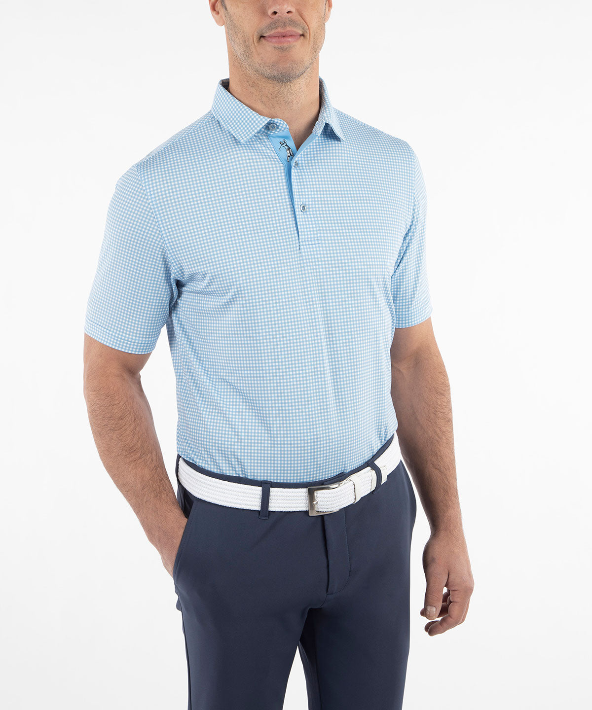 Performance Jersey Gingham Print Polo