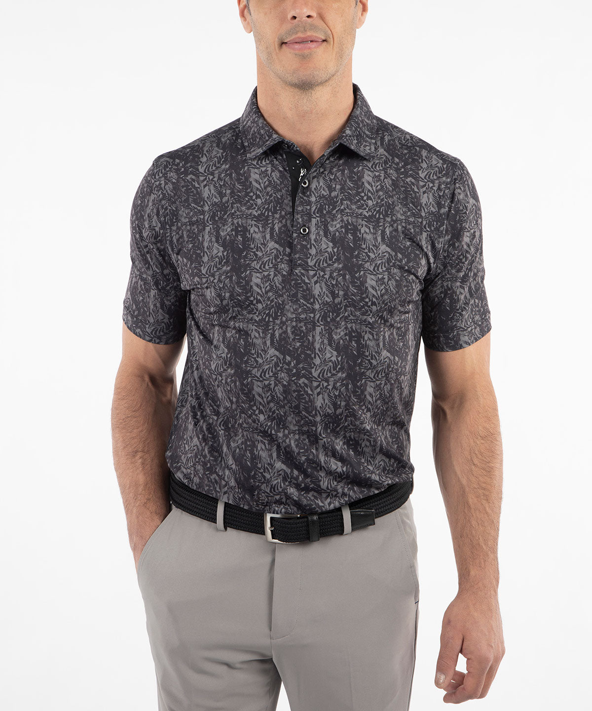 Performance Jersey Tonal Leaf Print Polo