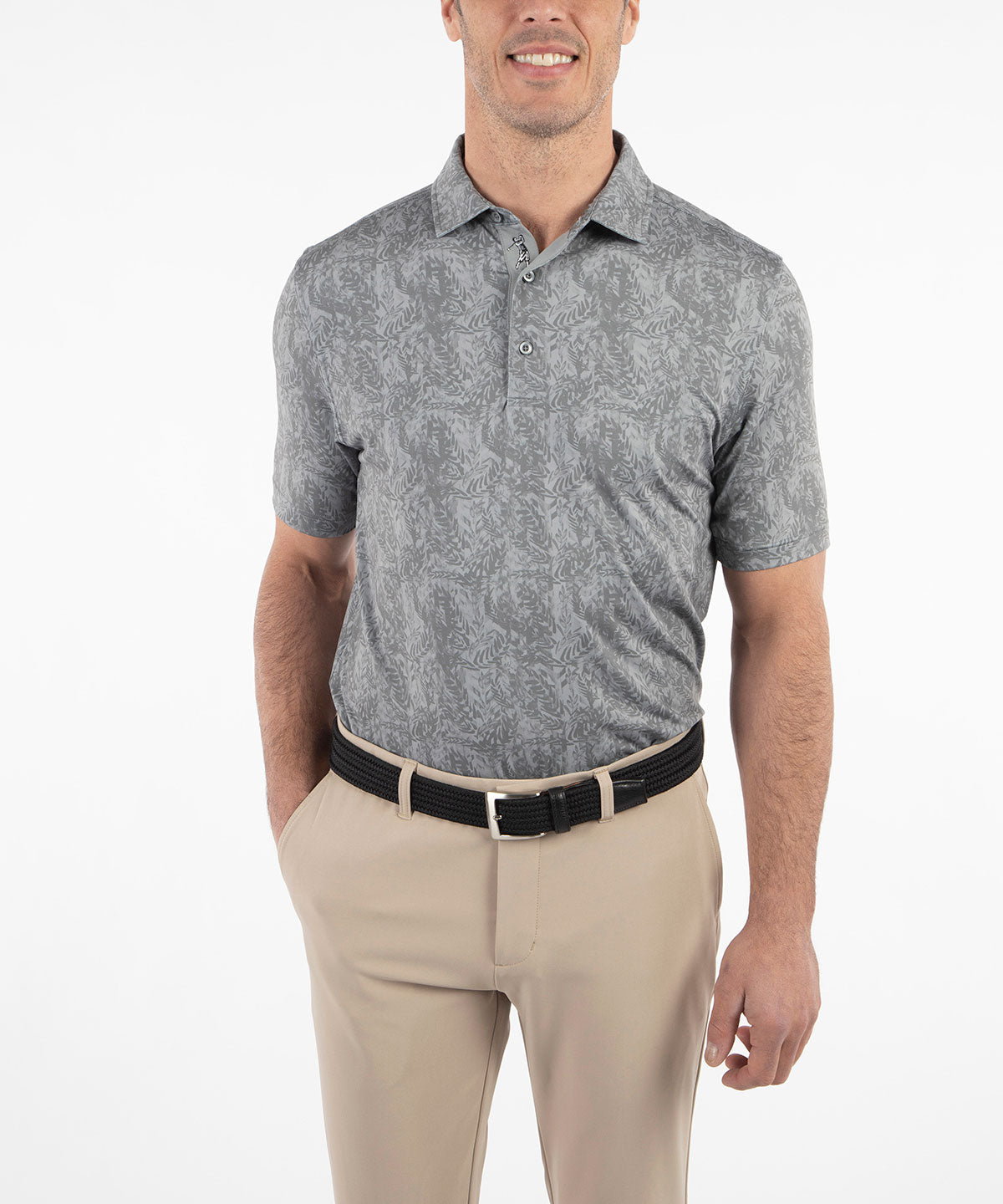 Performance Jersey Tonal Leaf Print Polo