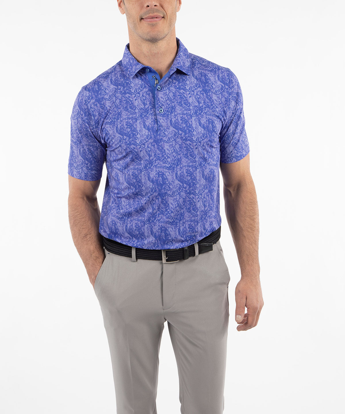 Performance Jersey Tonal Leaf Print Polo