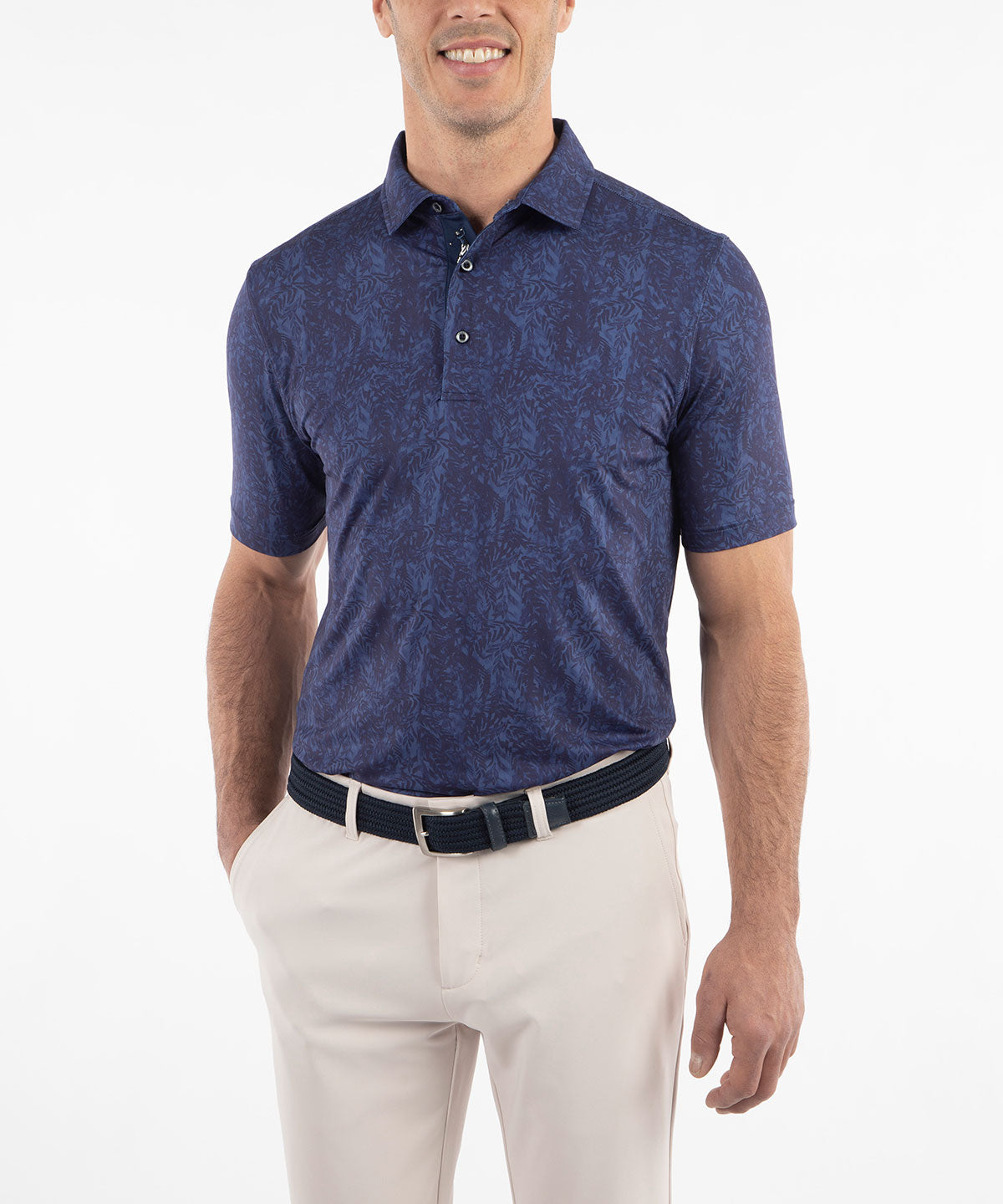 Performance Jersey Tonal Leaf Print Polo