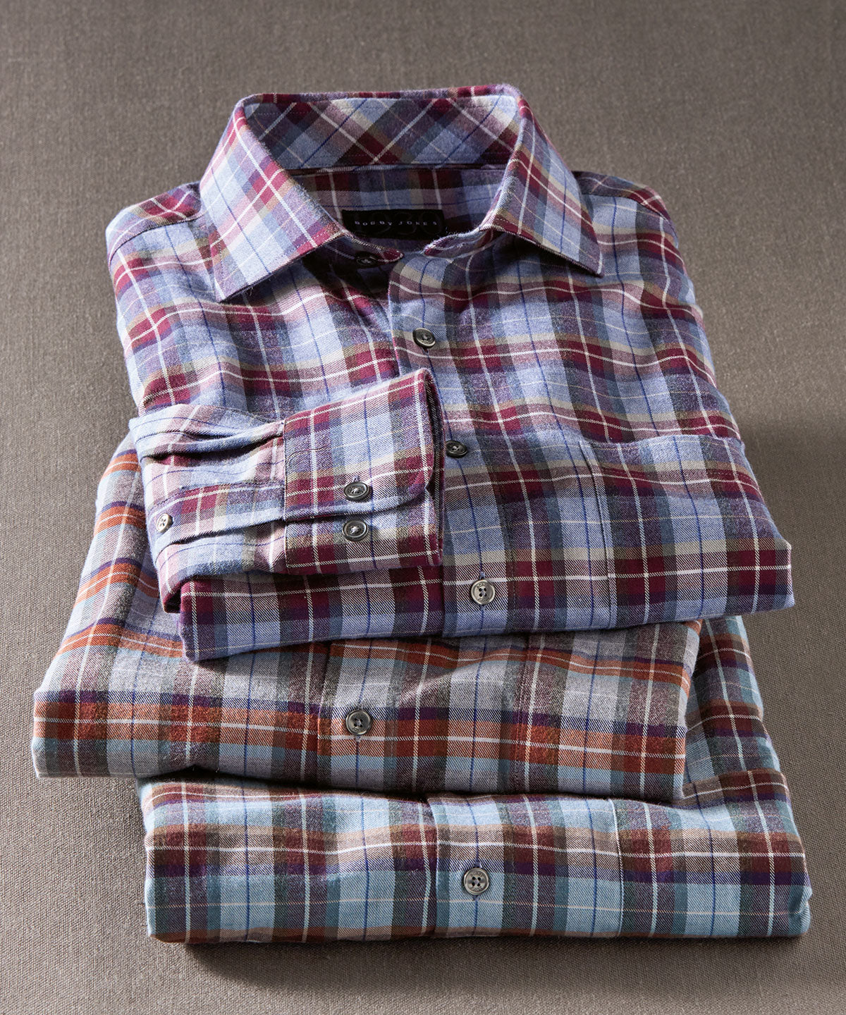 Charles Brushed Cotton Plaid Long Sleeve Sport Shirt