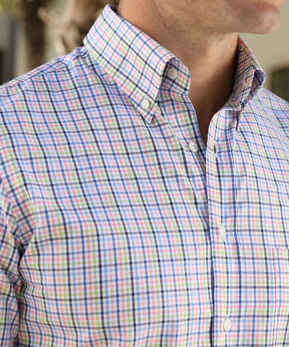 Signature 100% Cotton Herringbone Check Long Sleeve Sport Shirt