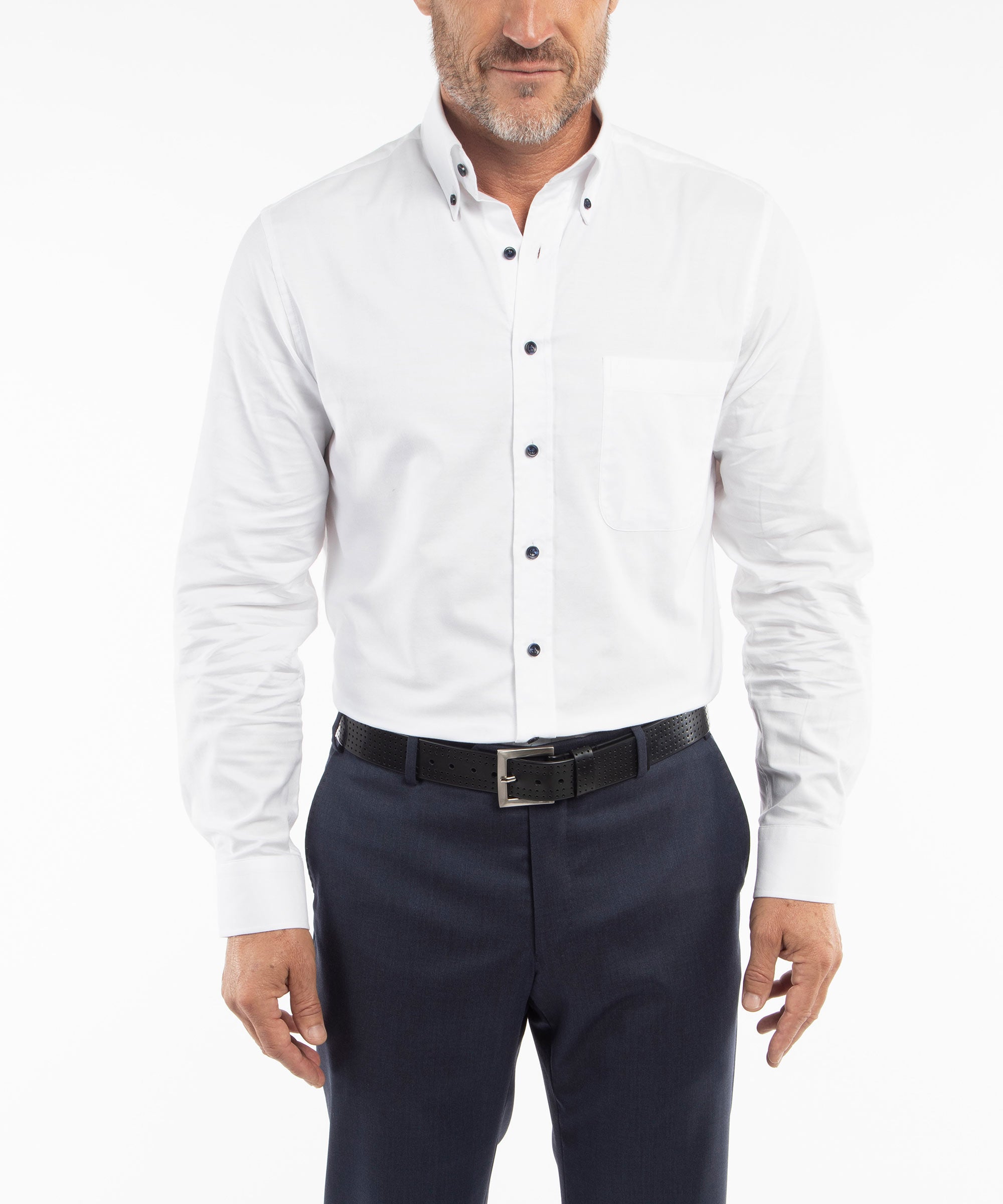 Signature Oxford Long Sleeve Sport Shirt with Contrast Buttons