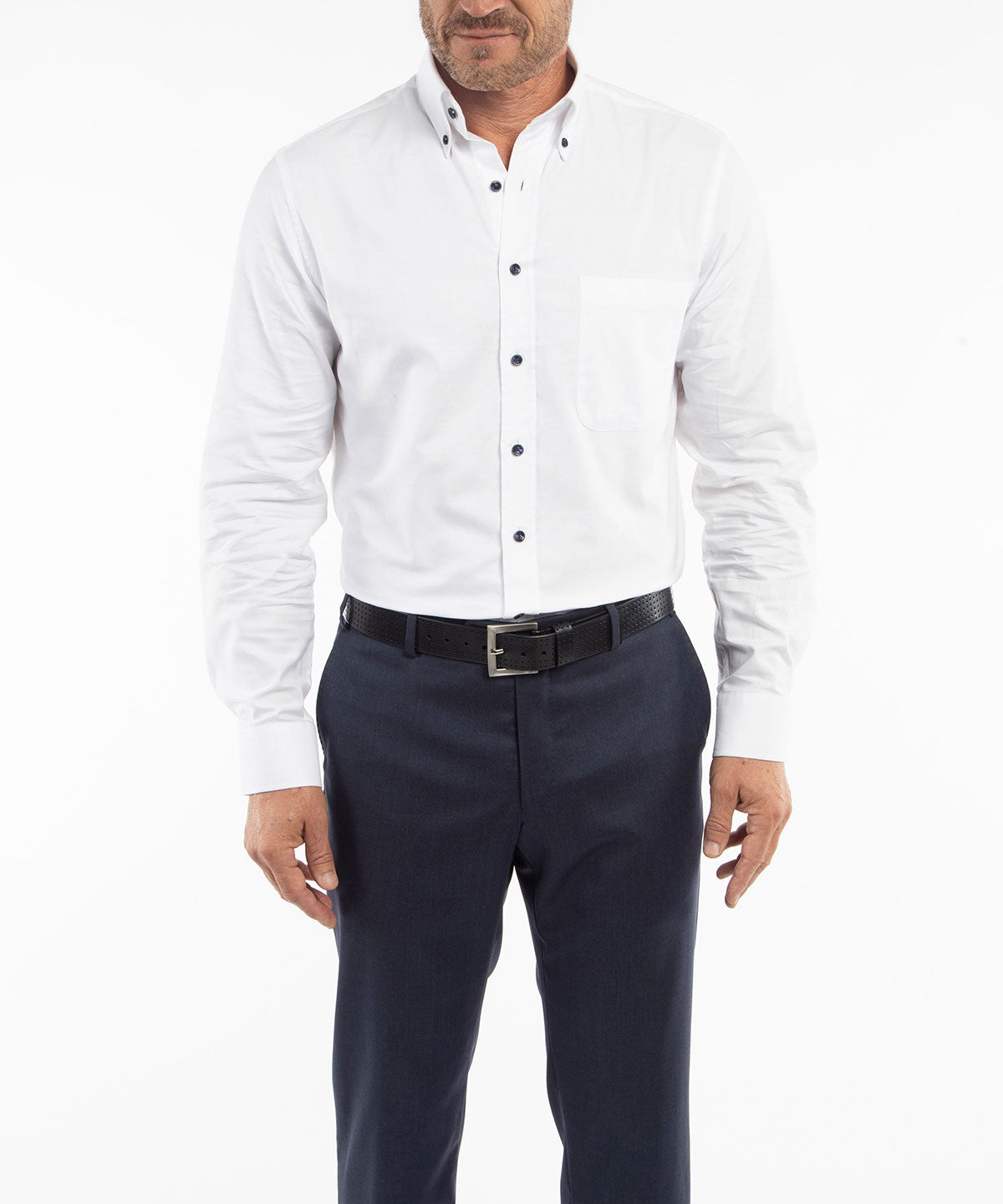 Signature Oxford Long Sleeve Sport Shirt with Contrast Buttons