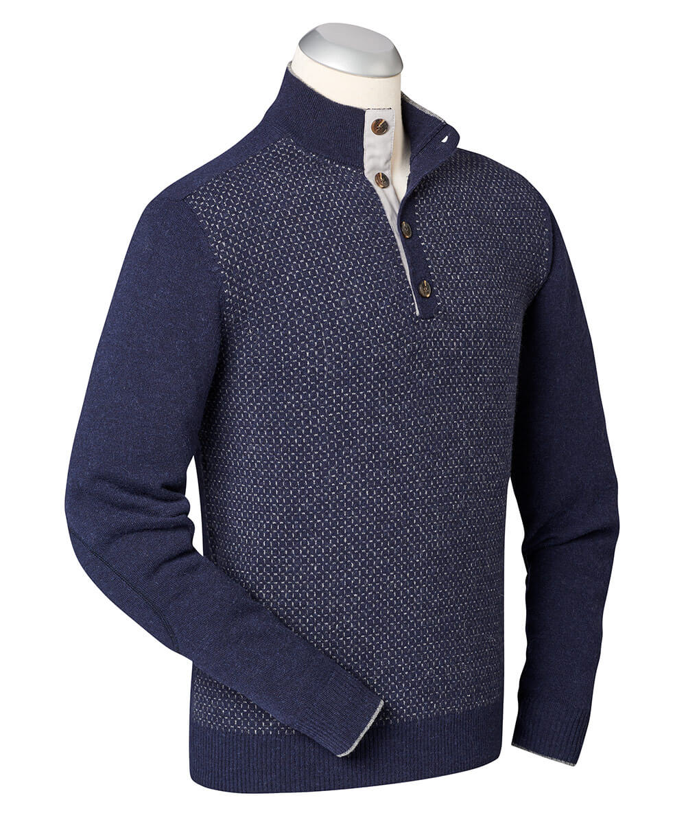 Box Jacquard Button Placket Sweater