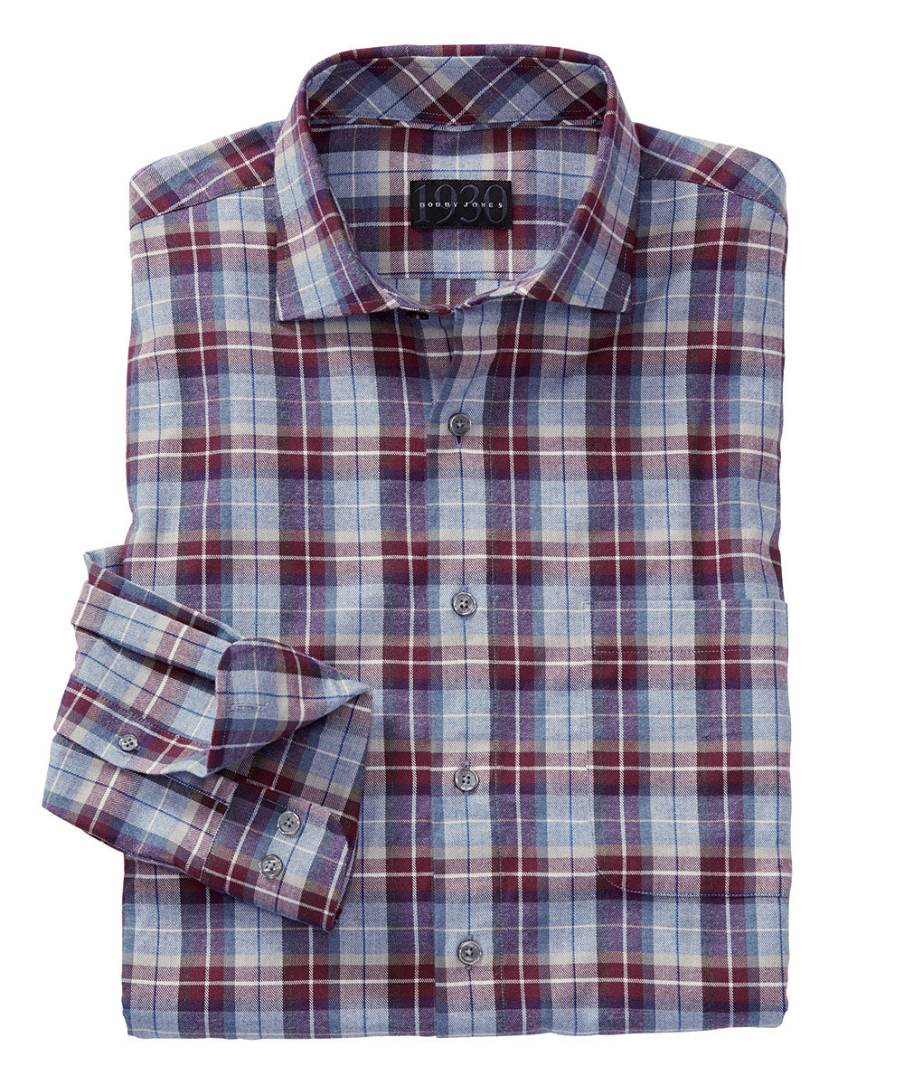 Charles Brushed Cotton Plaid Long Sleeve Sport Shirt