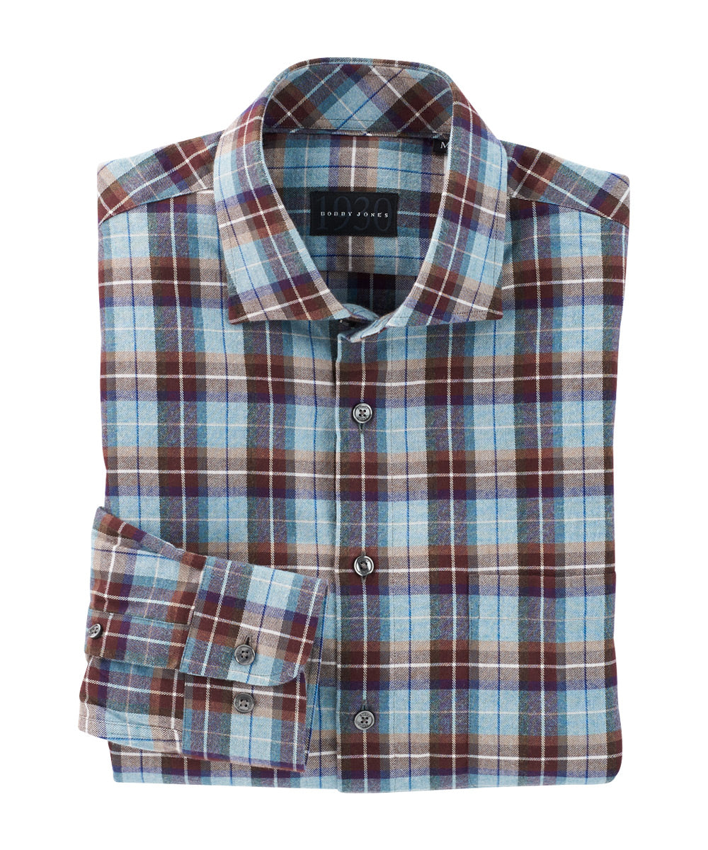 Charles Brushed Cotton Plaid Long Sleeve Sport Shirt