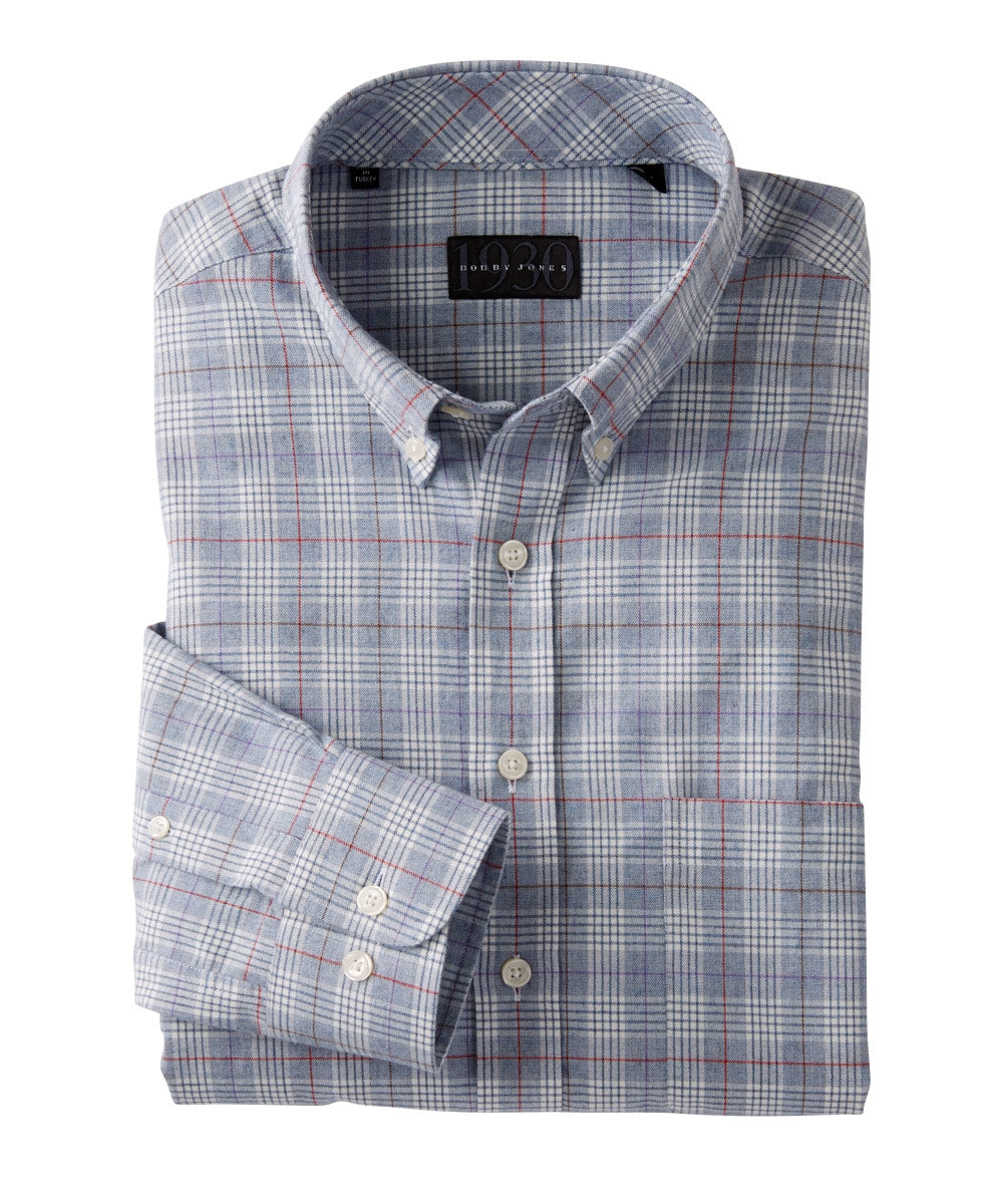 Deco Box Grid Brushed Cotton Long Sleeve Sport Shirt