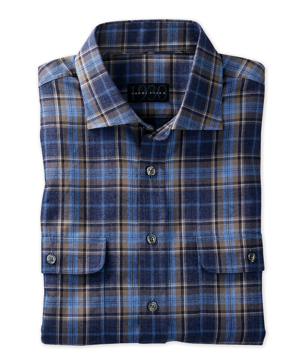 Braxton Peached Cotton Plaid Long Sleeve Work Shirt